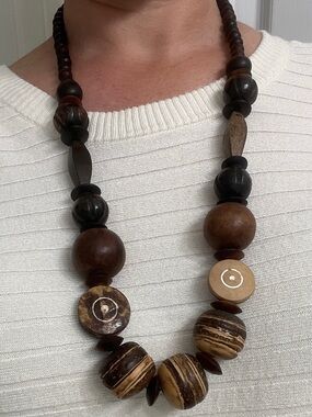 Brown Wooden Bead Necklace Large Beads 30” Long